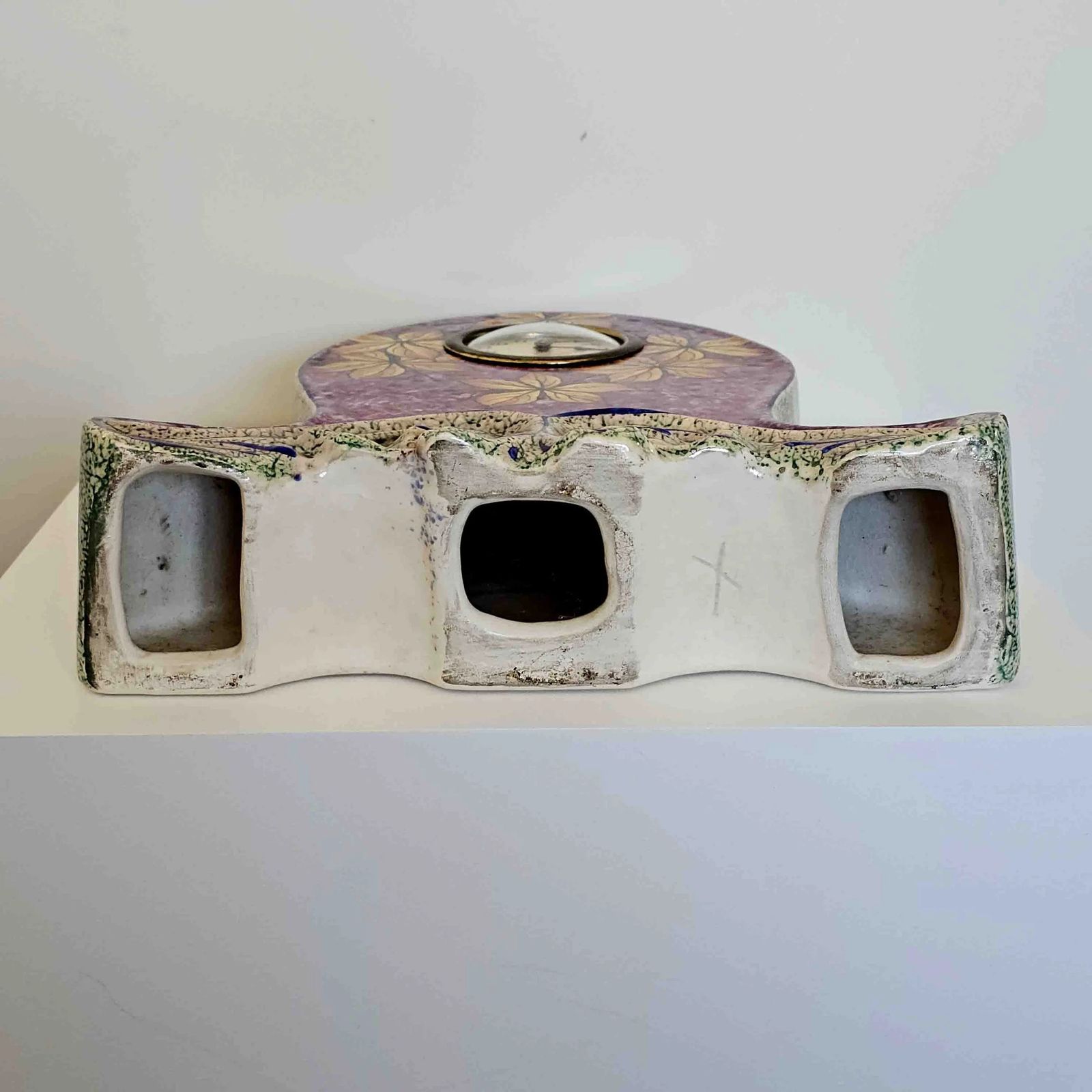 photo vinterior Early 20th Century Antique French Ceramic Mantle Clock Bright & Colourful Leaf Motif