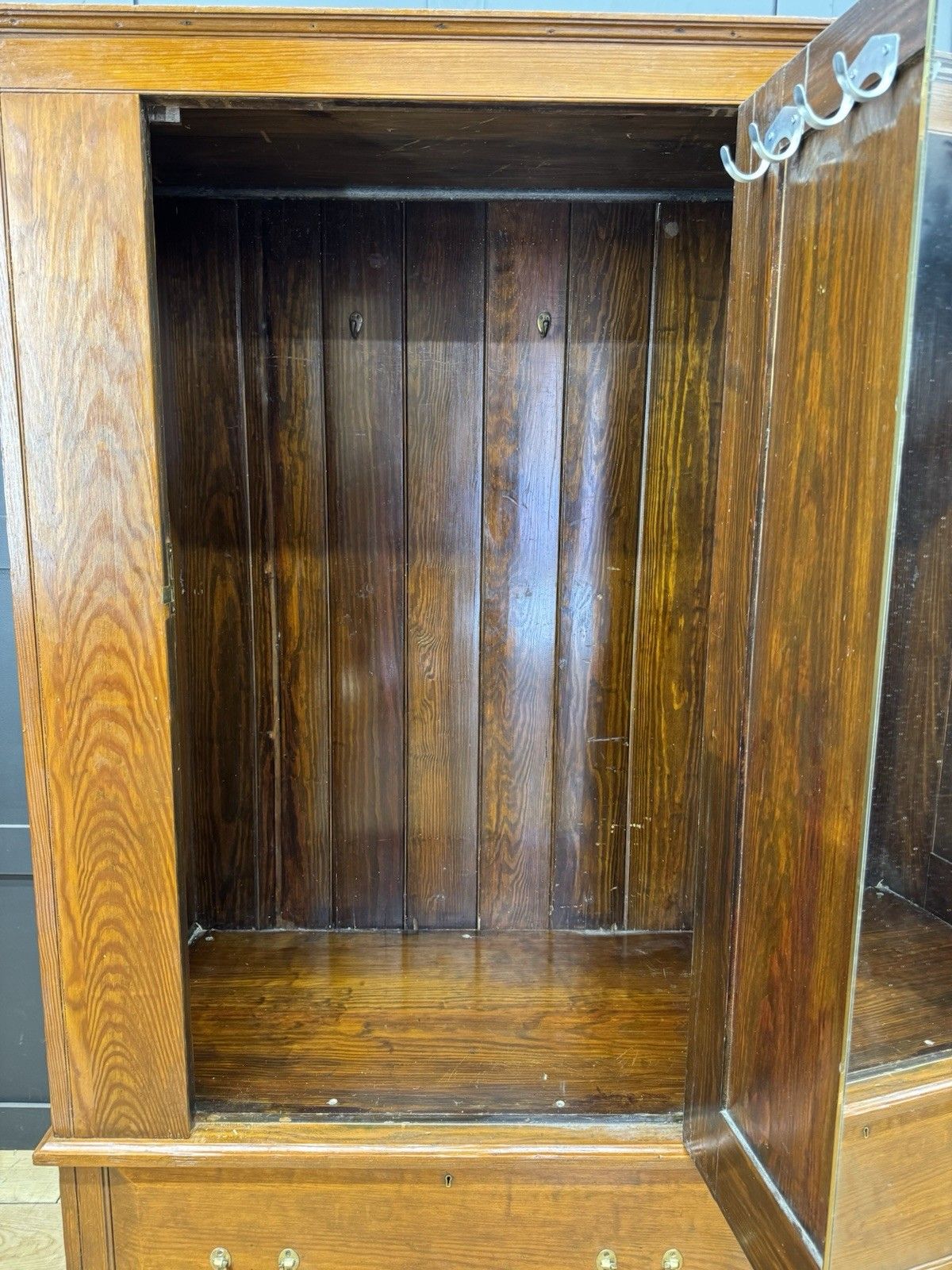Antique Pitch Pine Single Wardrobe Bedroom Storage Cupboard Drawer photo Furniture