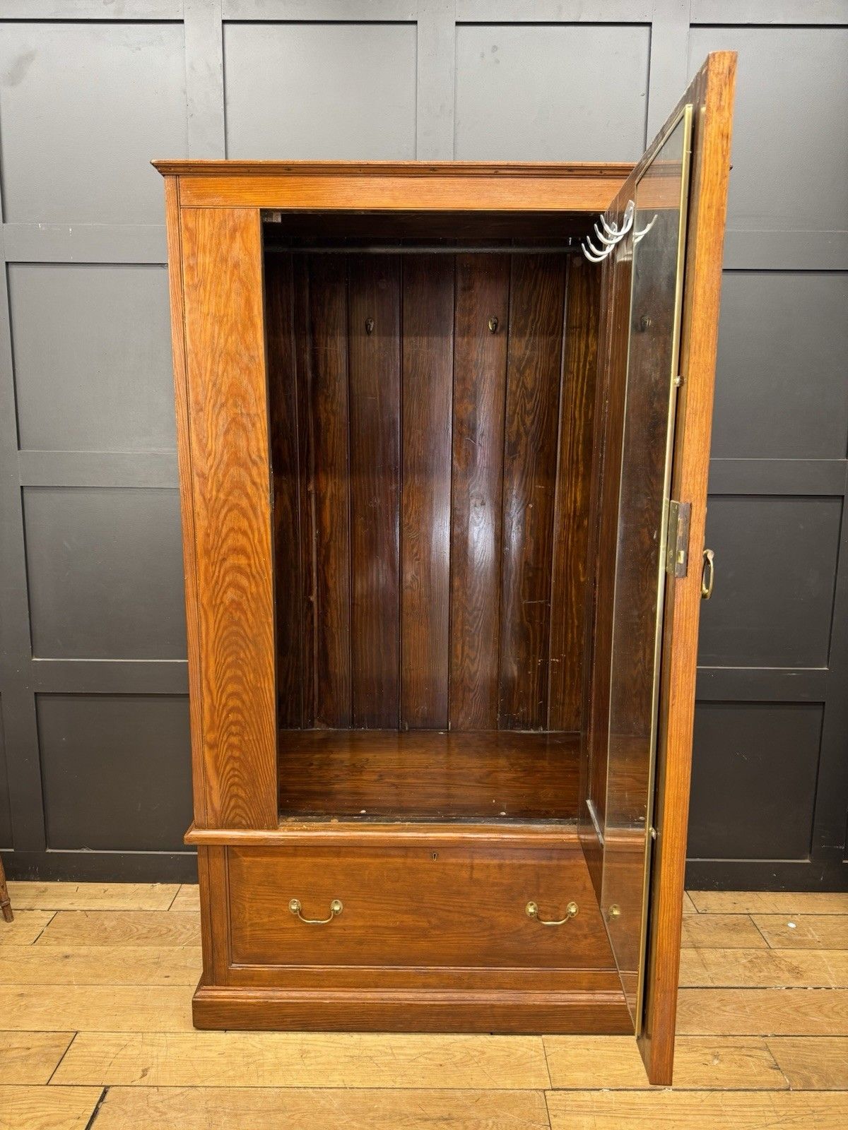 Furniture Antique Pitch Pine Single Wardrobe Bedroom Storage Cupboard Drawer photo