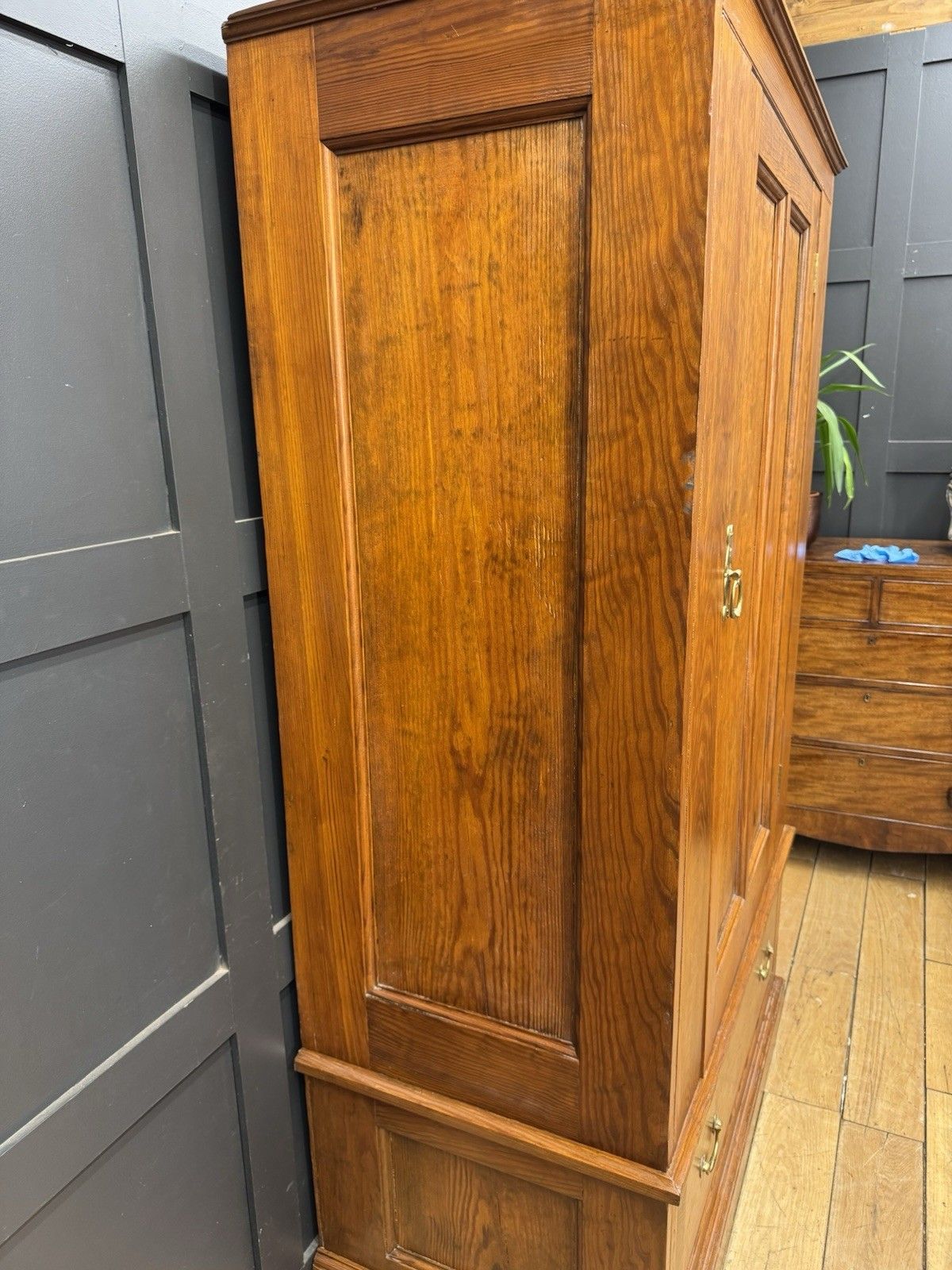 photo vintage Antique Pitch Pine Single Wardrobe Bedroom Storage Cupboard Drawer