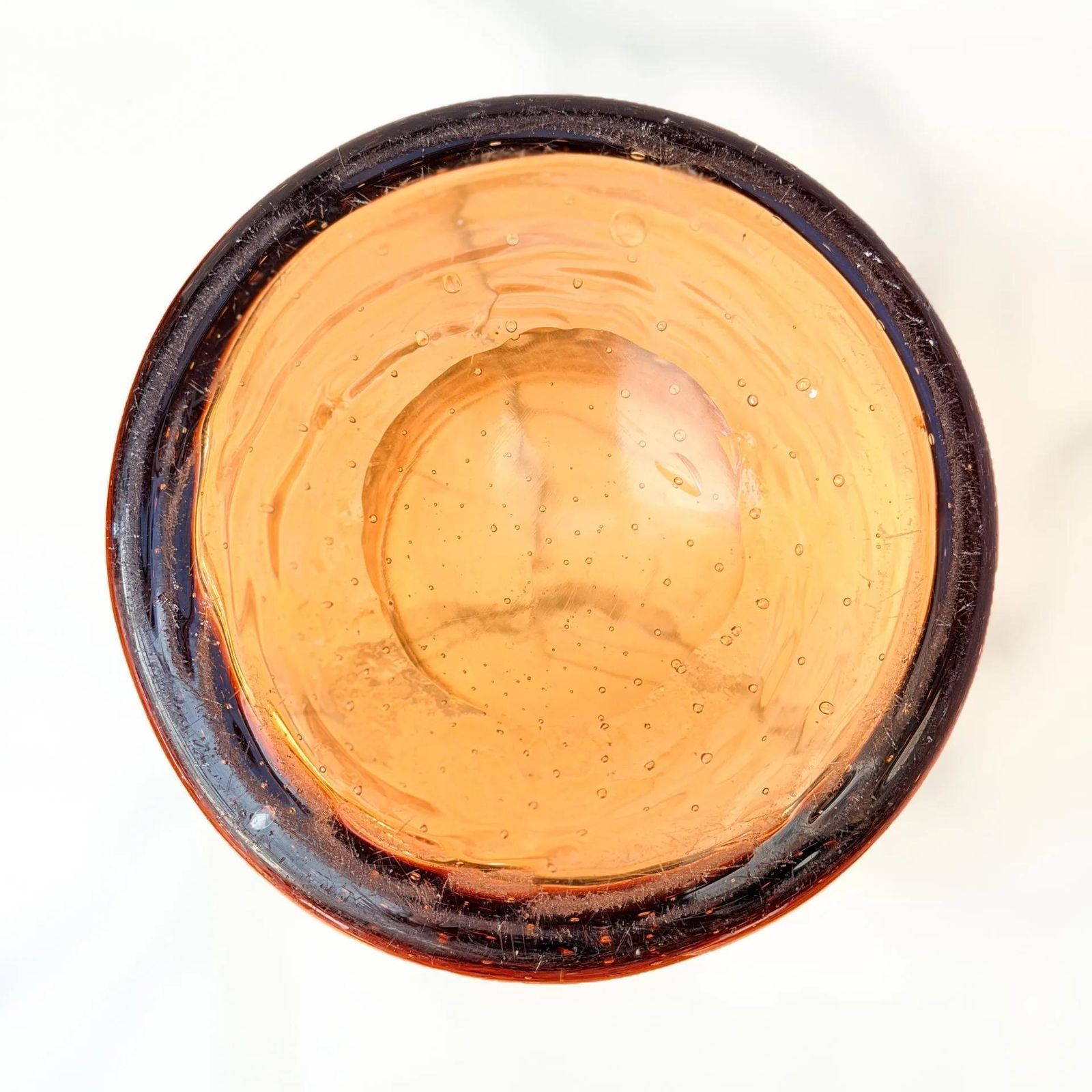 photo vinterior Midcentury Amber Bubble Glass Vase Vintage Italian Art Glass Vessel