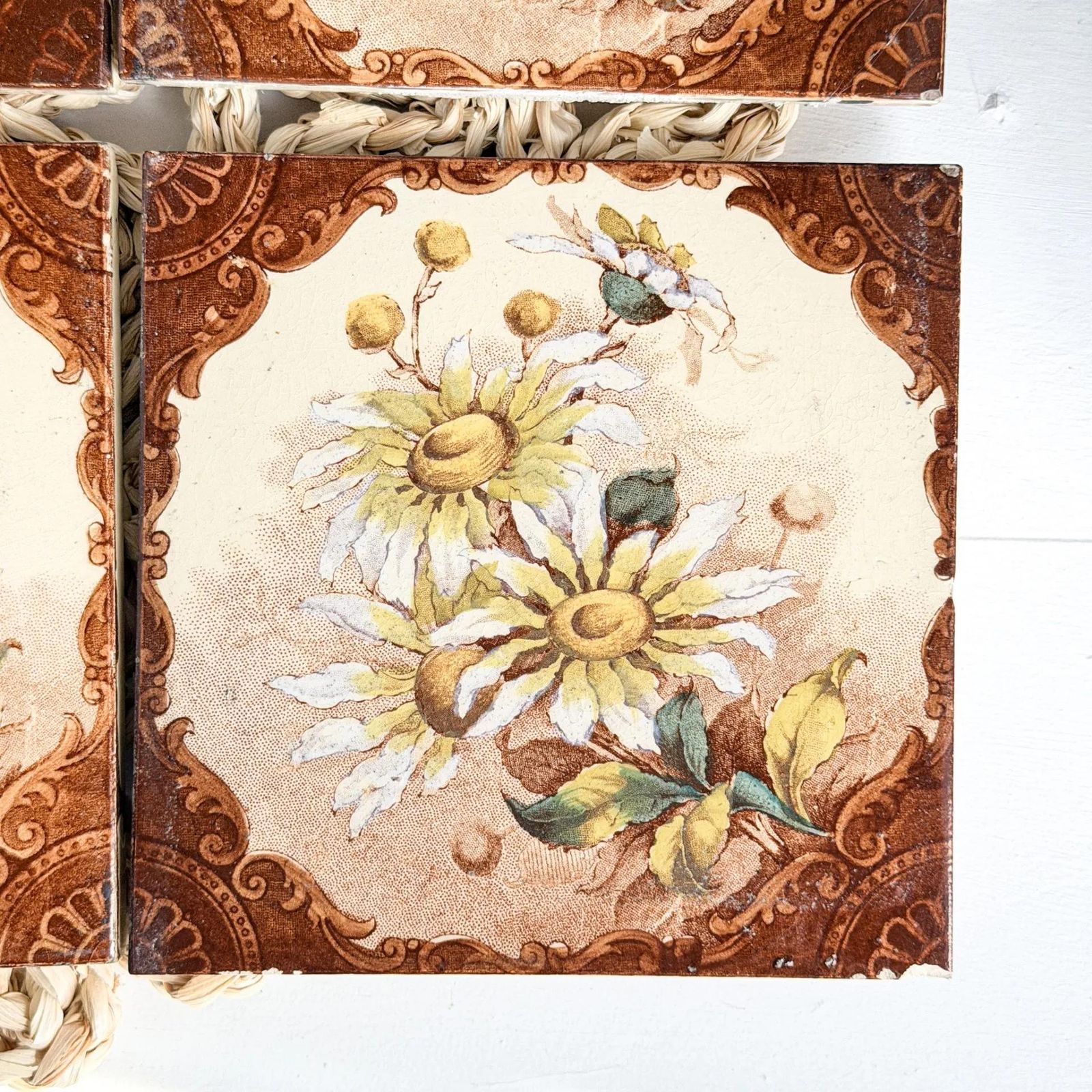 104.0 Antique Victorian Ceramic Tiles Set Of 6 Floral Decor photo