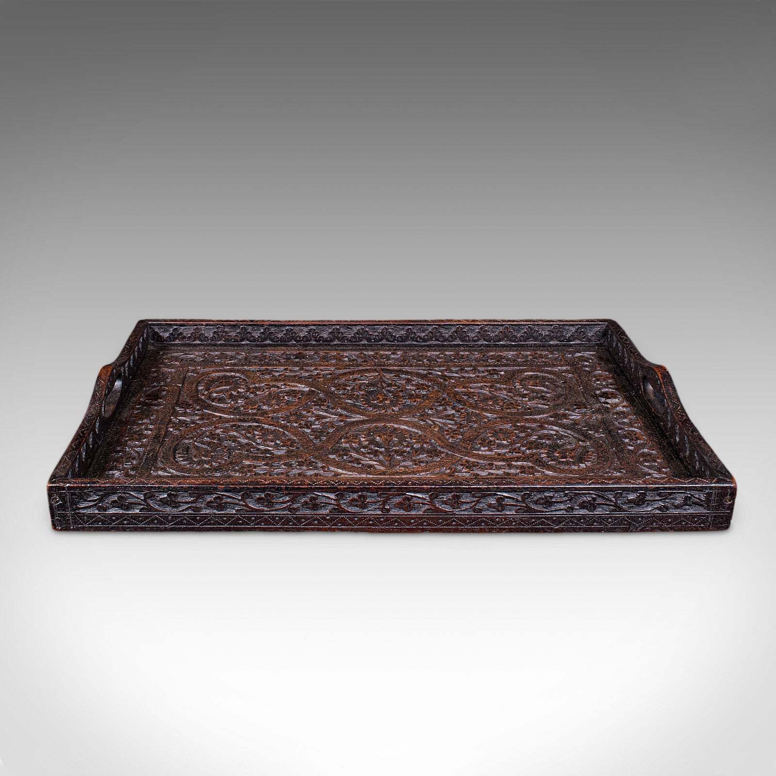 Antique Carved Serving Tray, Anglo Indian, Afternoon Tea Platter, Late Victorian photo Home Decor