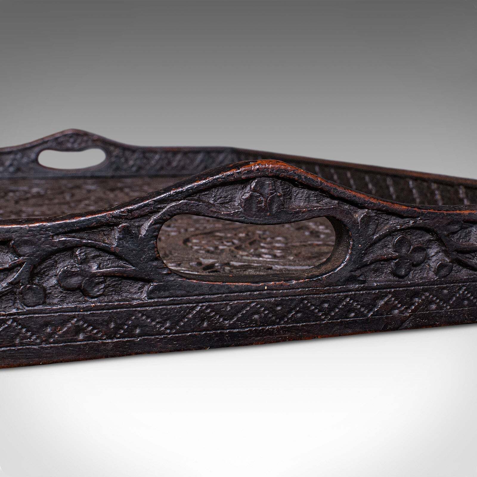 photo for sale Antique Carved Serving Tray, Anglo Indian, Afternoon Tea Platter, Late Victorian