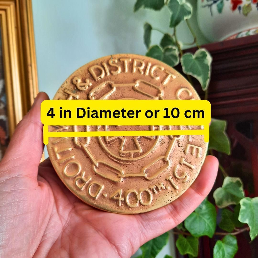Antique Solid Brass Paperweight Medallion From Catenian Organization Of Droitwich And Circle In The Midlands photo furniture