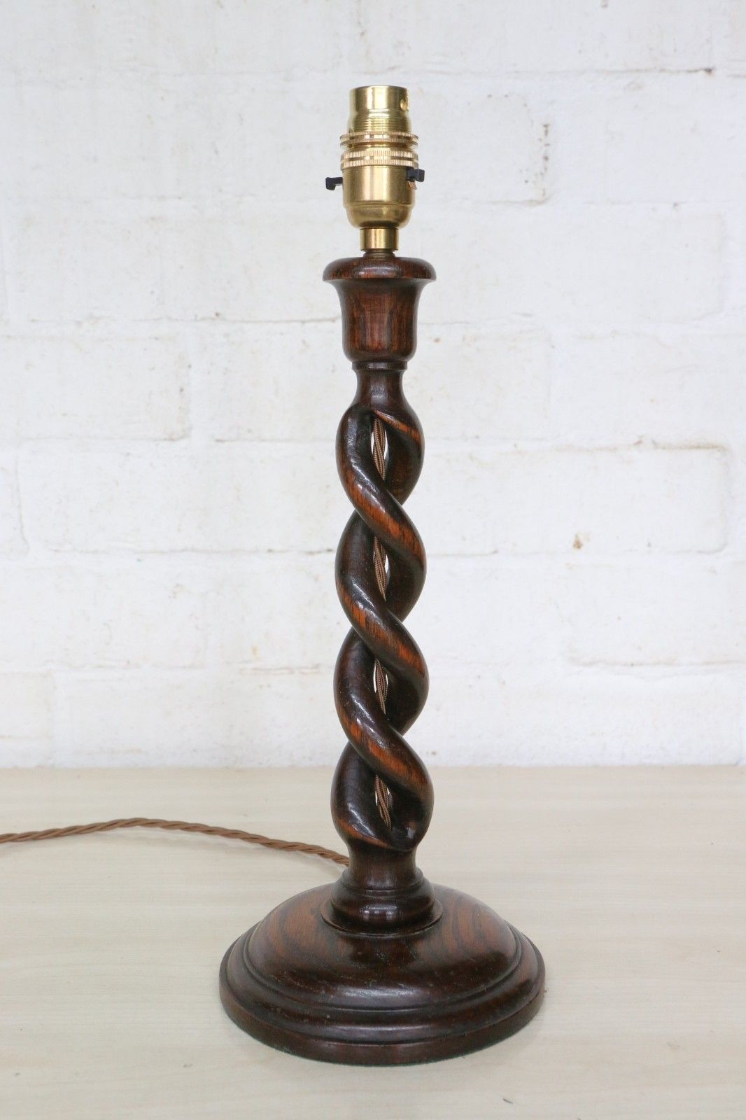 Antique Wooden Table Lamp Early 20th C. Turned Open Barley Twist Oak Lamp Base photo 79.0