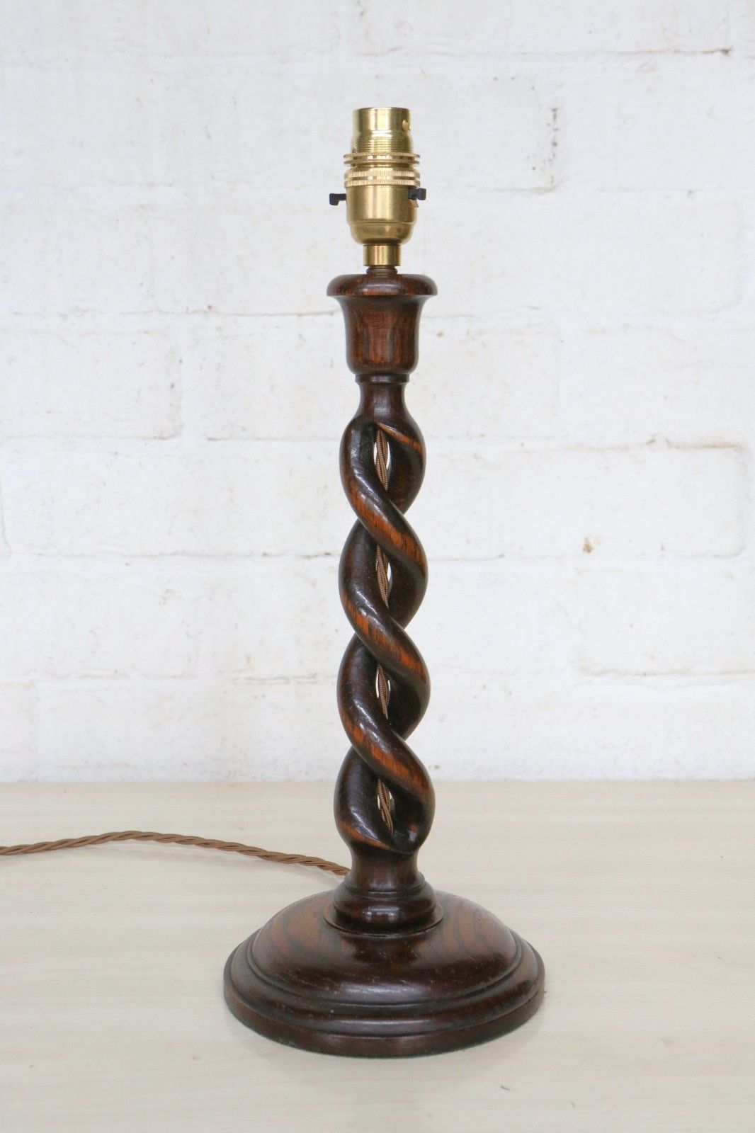 Antique Wooden Table Lamp Early 20th C. Turned Open Barley Twist Oak Lamp Base photo vintage