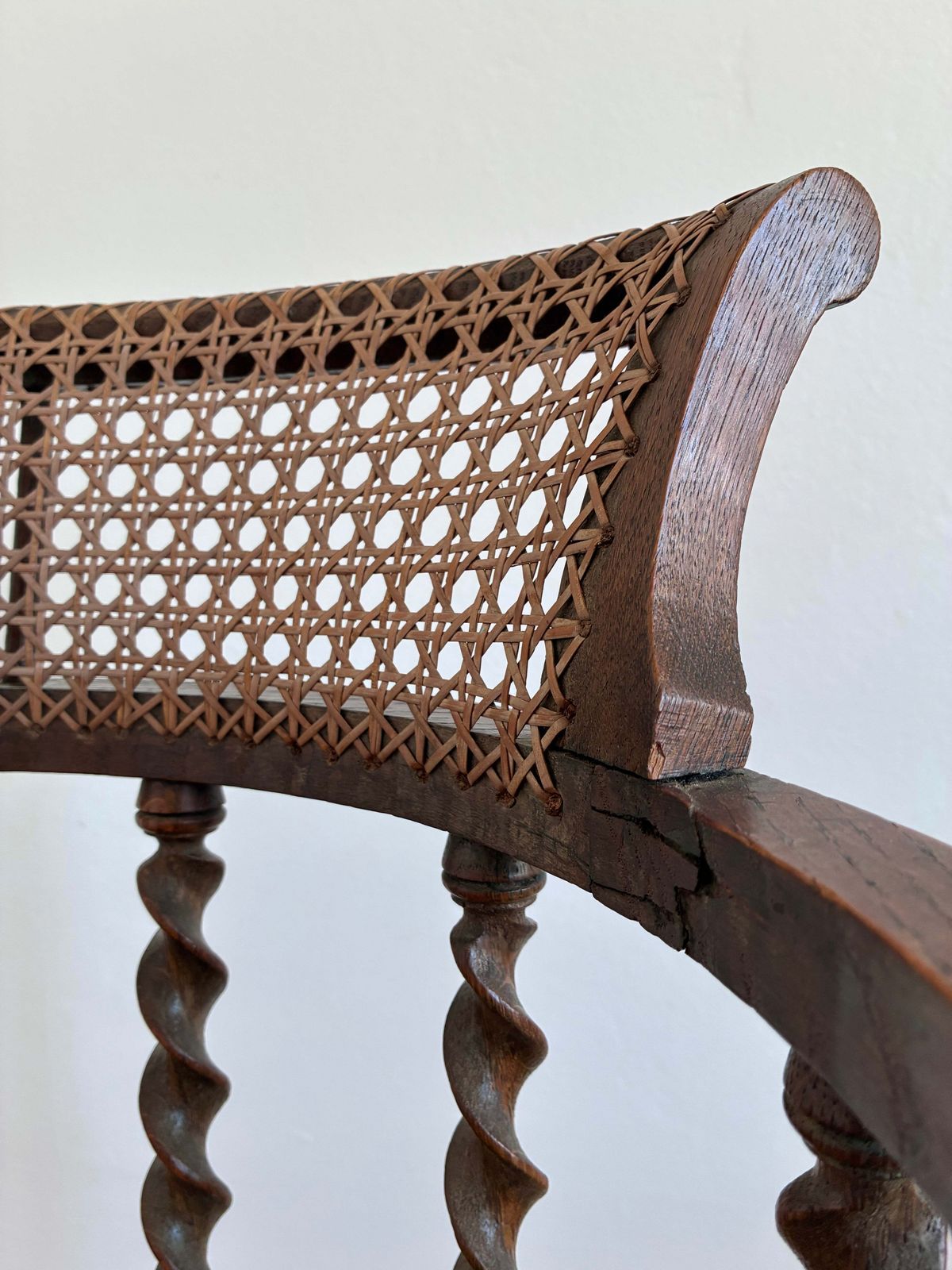 photo vintage Edwardian Barley Twist Armchair With Cane, English, Early 20th Century