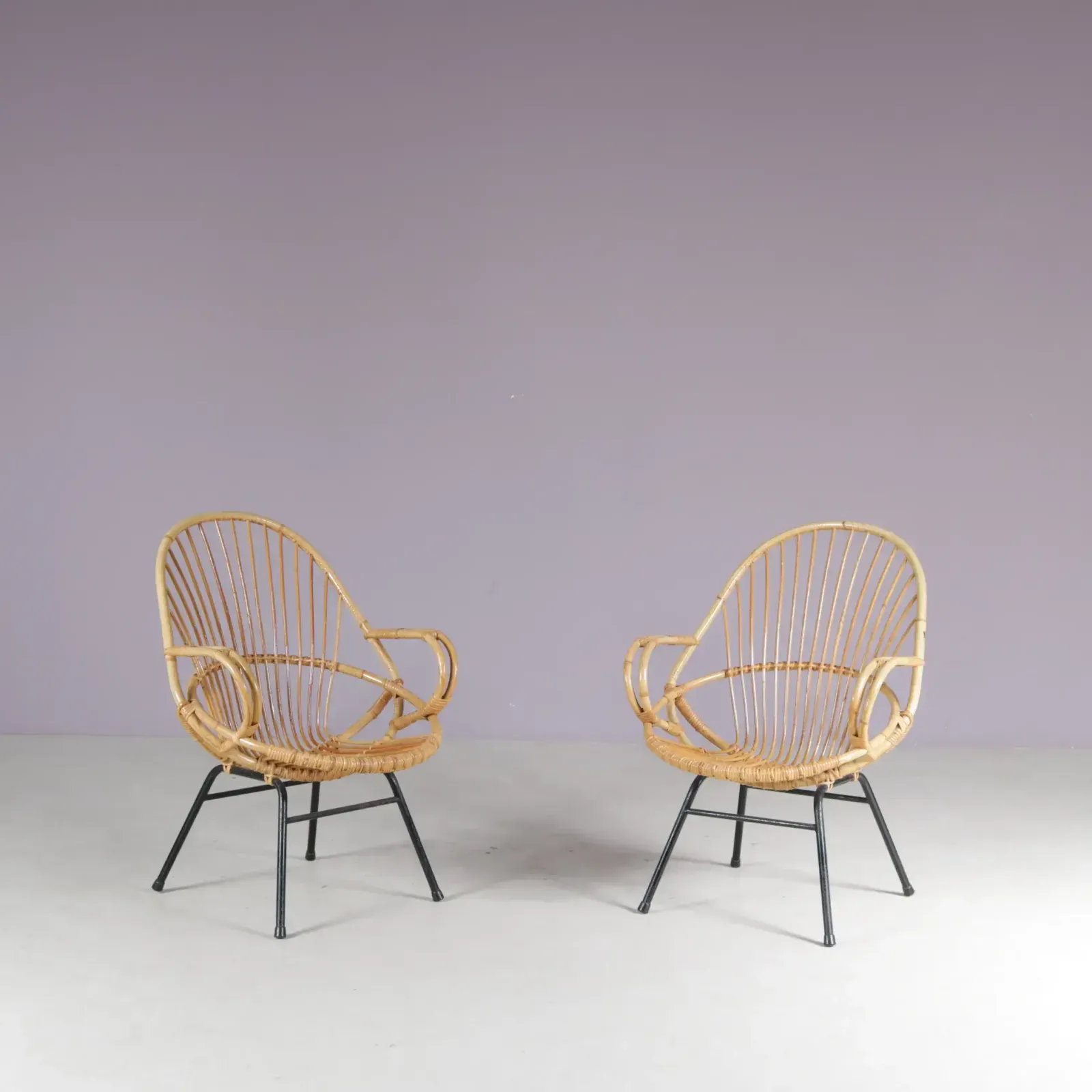 1950s Pair Of Rattan Chairs By Gebroeders Jonkers, Netherlands