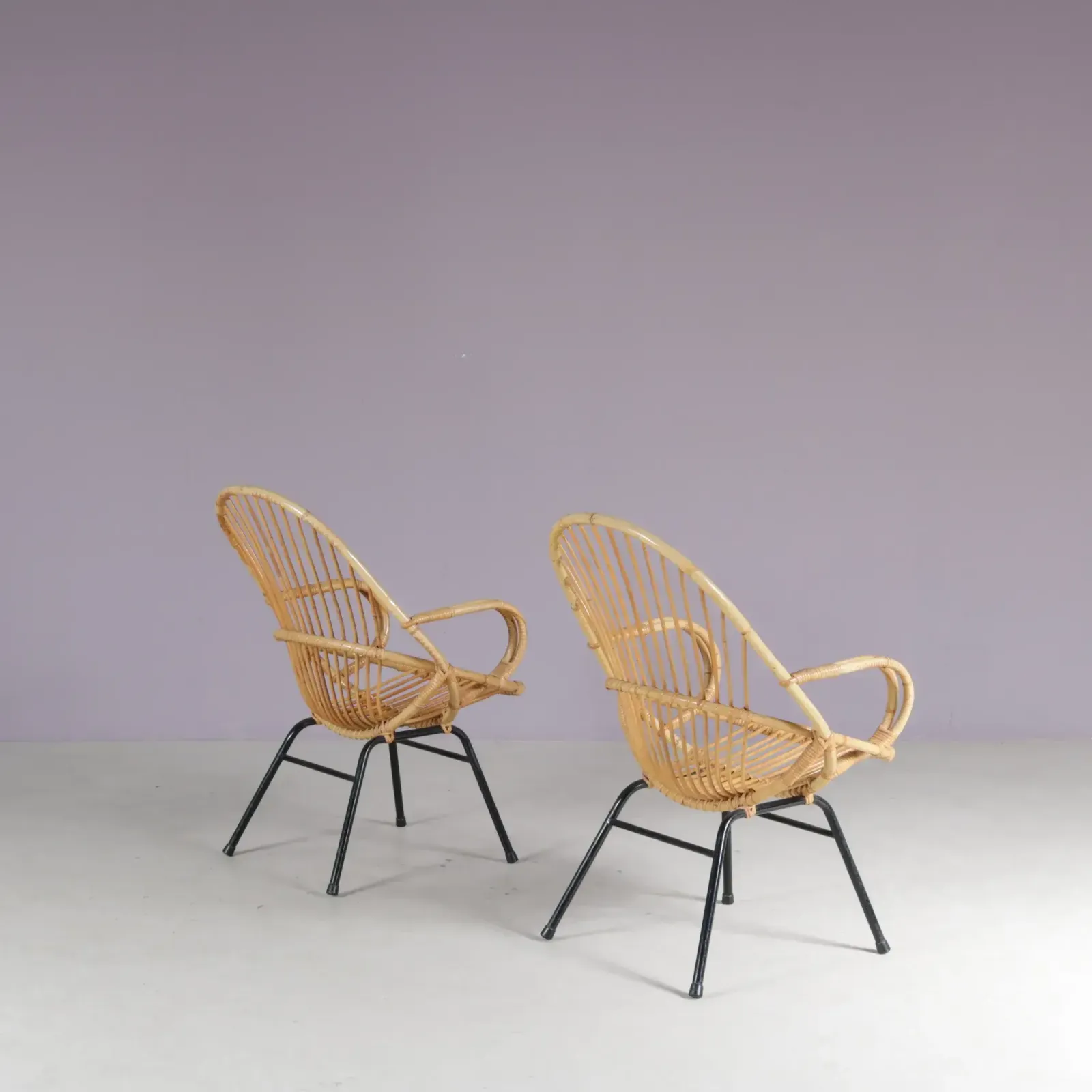 1950s Pair Of Rattan Chairs By Gebroeders Jonkers, Netherlands photo for sale