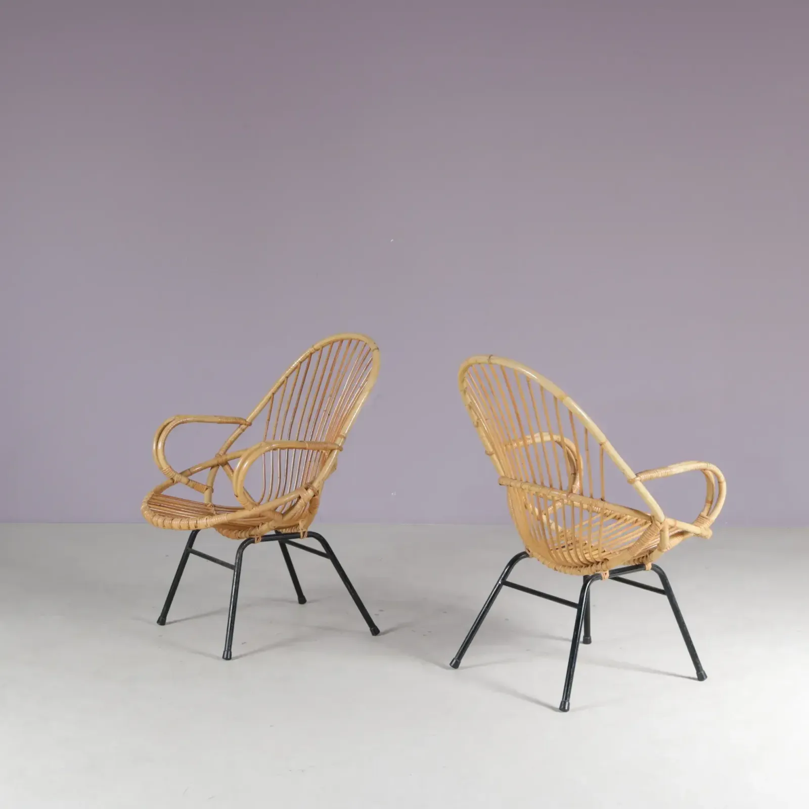 1950s Pair Of Rattan Chairs By Gebroeders Jonkers, Netherlands photo Furniture