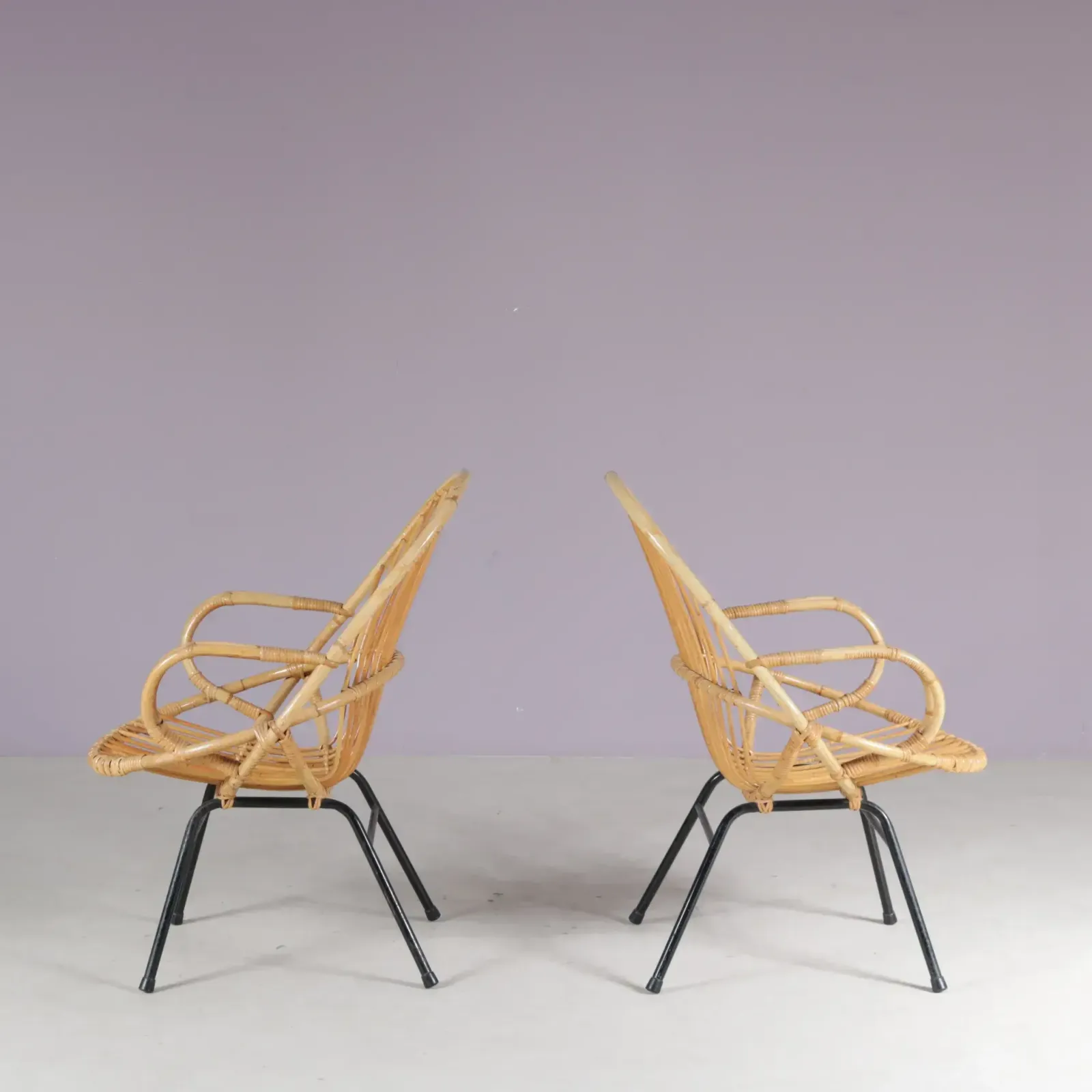 1950s Pair Of Rattan Chairs By Gebroeders Jonkers, Netherlands photo 256.0