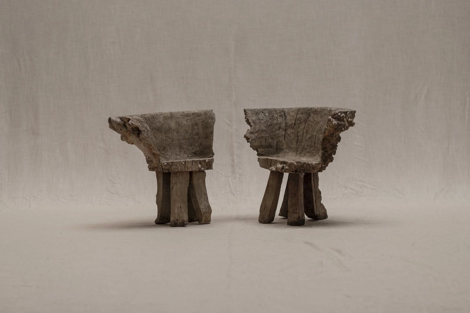Set Of Two Sculptural Burlwood Side Chairs, 1960s–1970s photo for sale