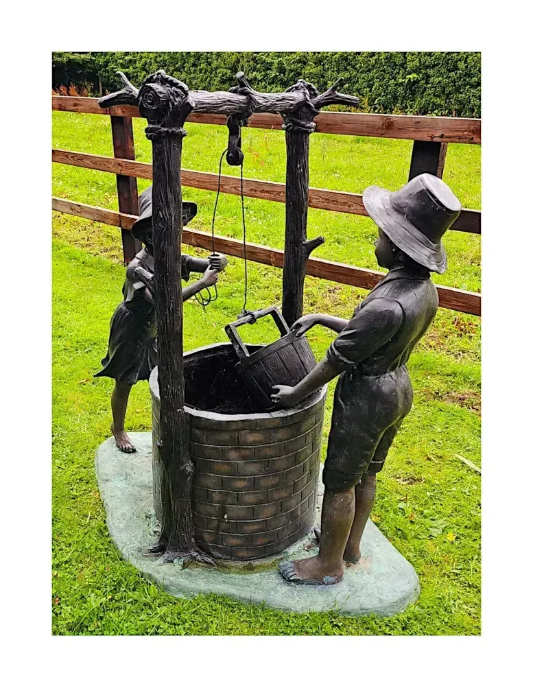 A Very Fine 20th Century Bronze Figuraral Garden Sculpture Of Children At A Well photo buy
