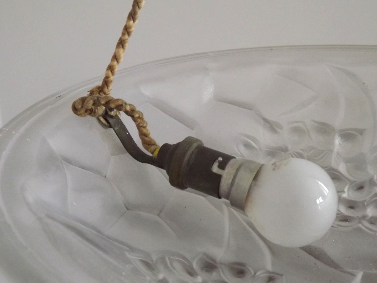 French Art Deco Ceiling Light Ros Degue Frosted Molded Glass Plafonnier photo buy