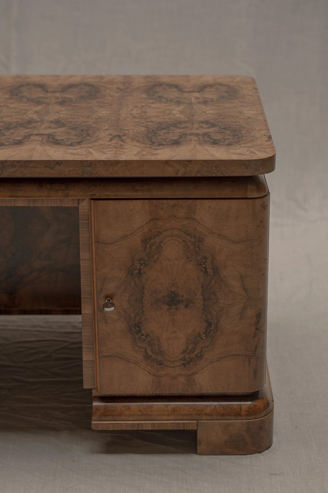 Burlwood Desk   Center Table, Circa 1940 photo vinterior
