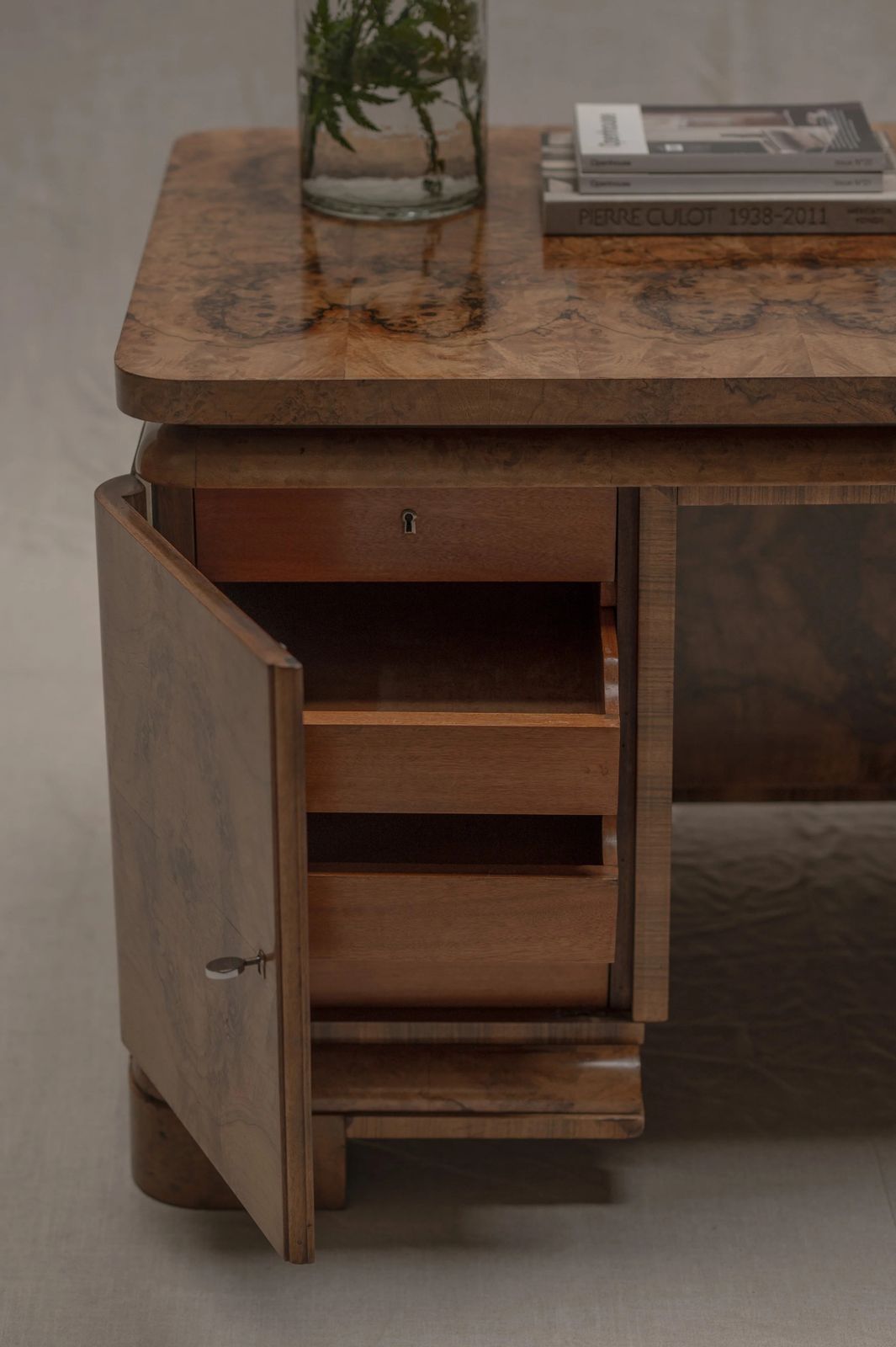 photo vintage Burlwood Desk   Center Table, Circa 1940