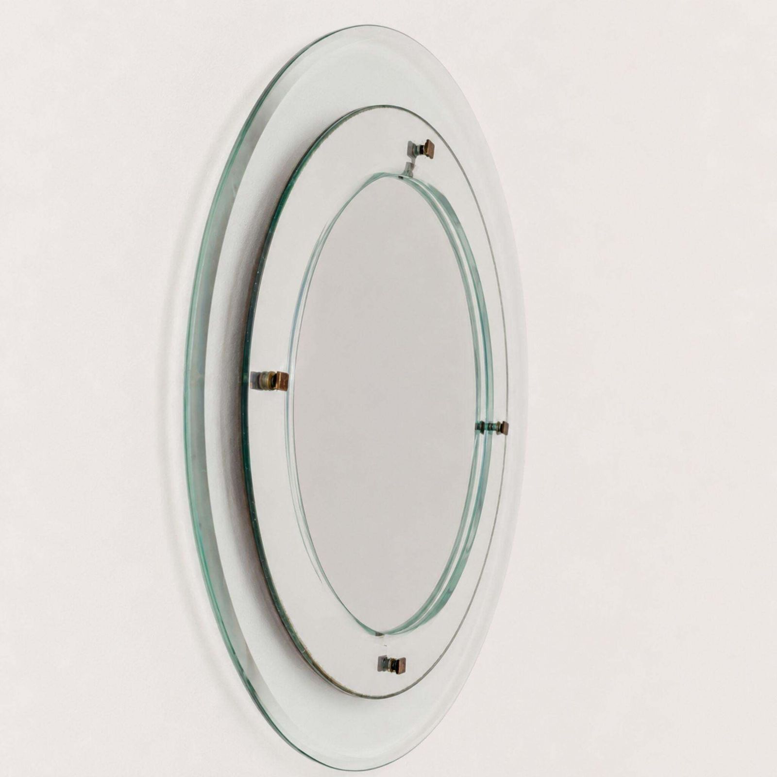 1960s Max Ingrand Style Fontana Arte Round Mirror Murano Glass And Brass photo Home Decor