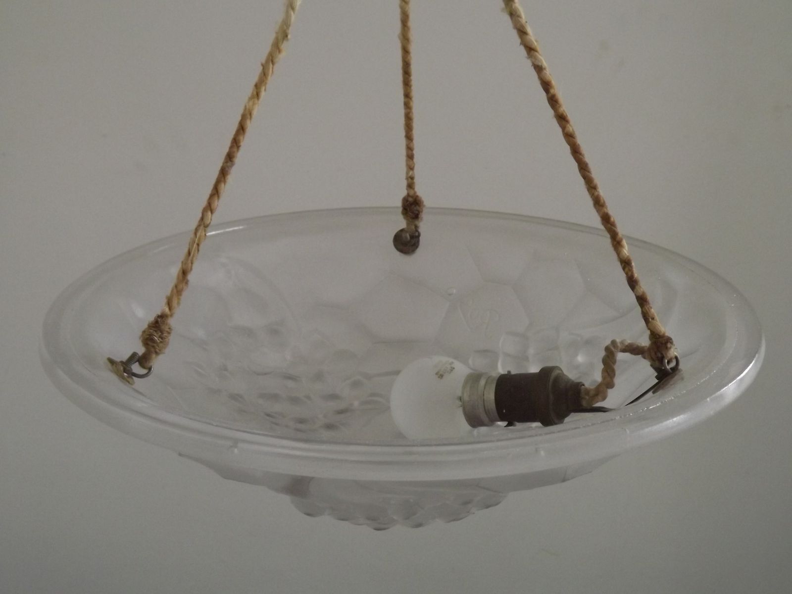 French Art Deco Ceiling Light Ros Degue Frosted Molded Glass Plafonnier photo vintage