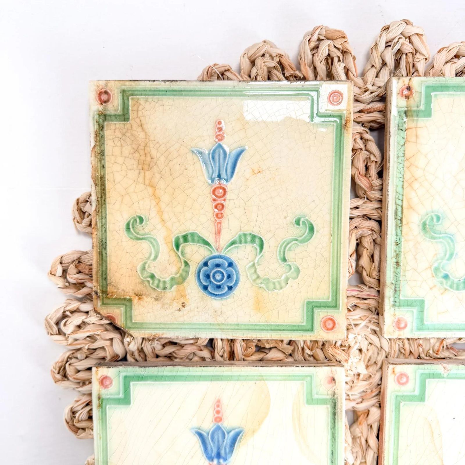 Antique Sherwin & Cotton Art Nouveau 6 Inch Ceramic Tiles Set Of 4 photo vintage