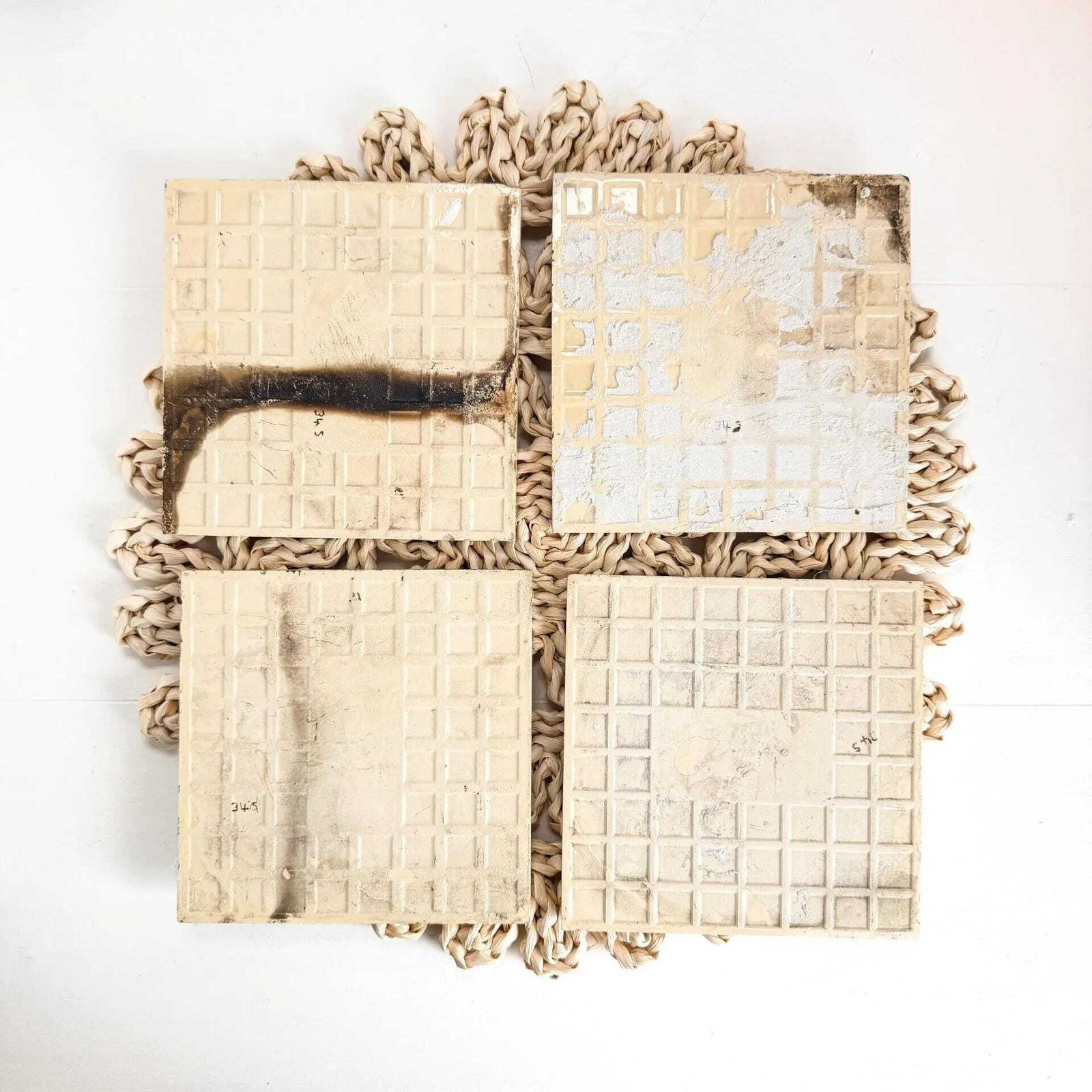 photo for sale Aesthetic Movement Antique Tiles Set Of 4 Sunflower 1880s