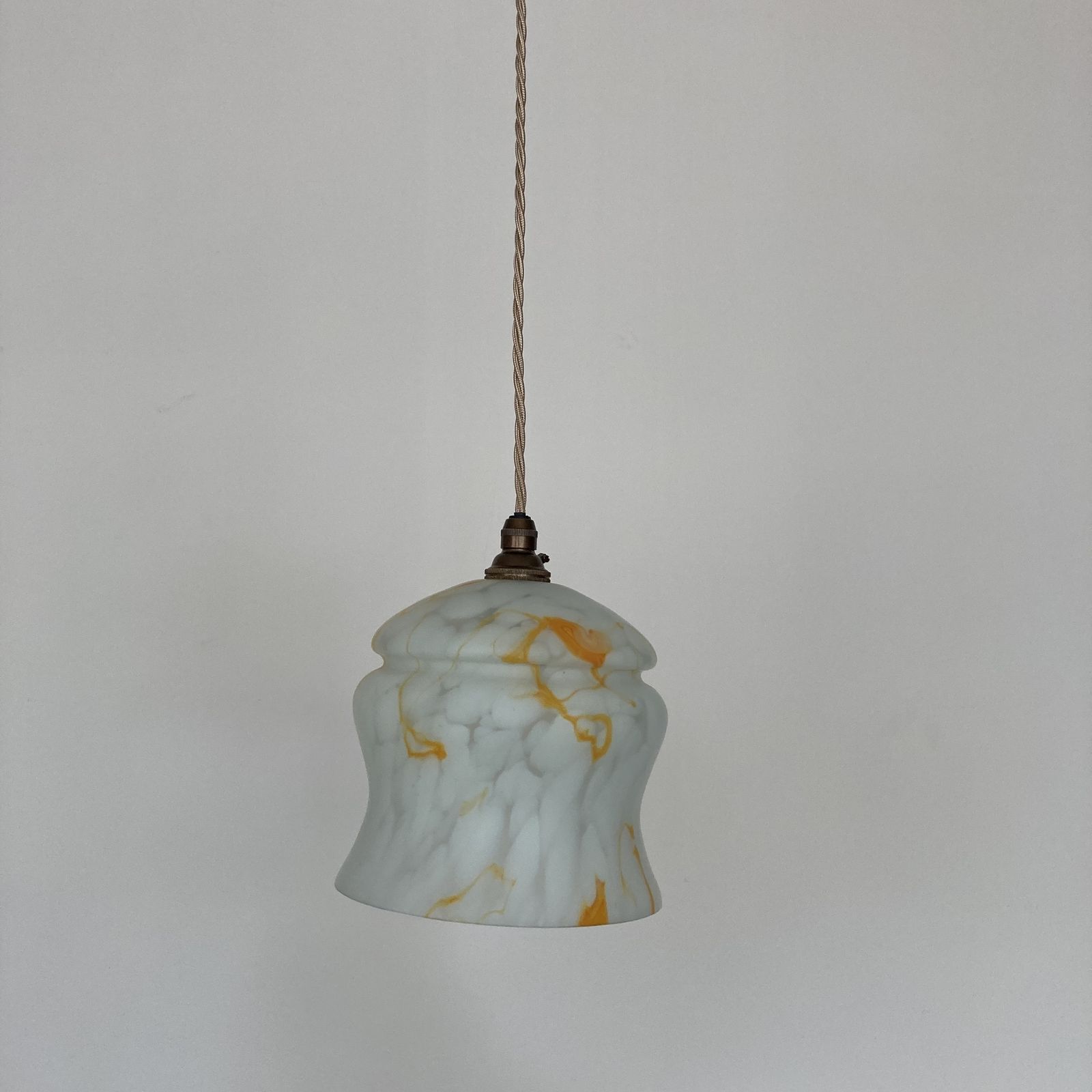 White And Orange Mottled Curved Glass Shade