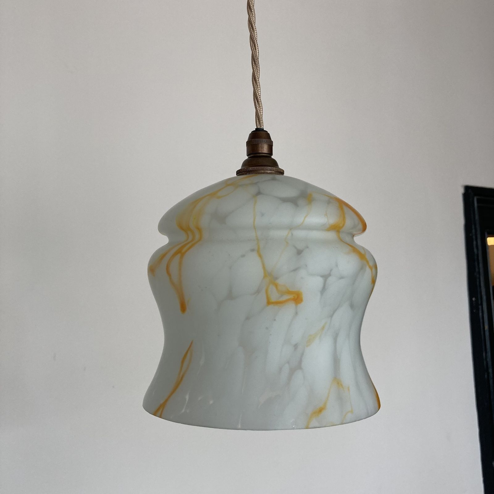 White And Orange Mottled Curved Glass Shade photo furniture