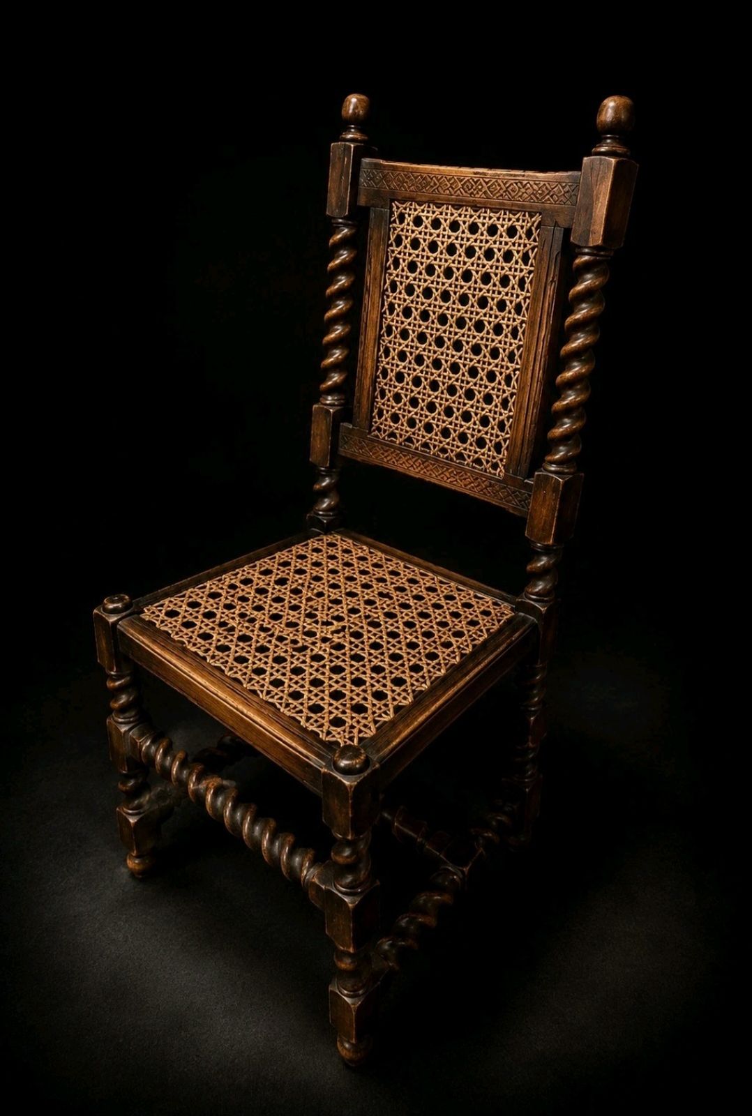 Barley Twist Oak Chair Cane Seat Tudor Revival photo for sale
