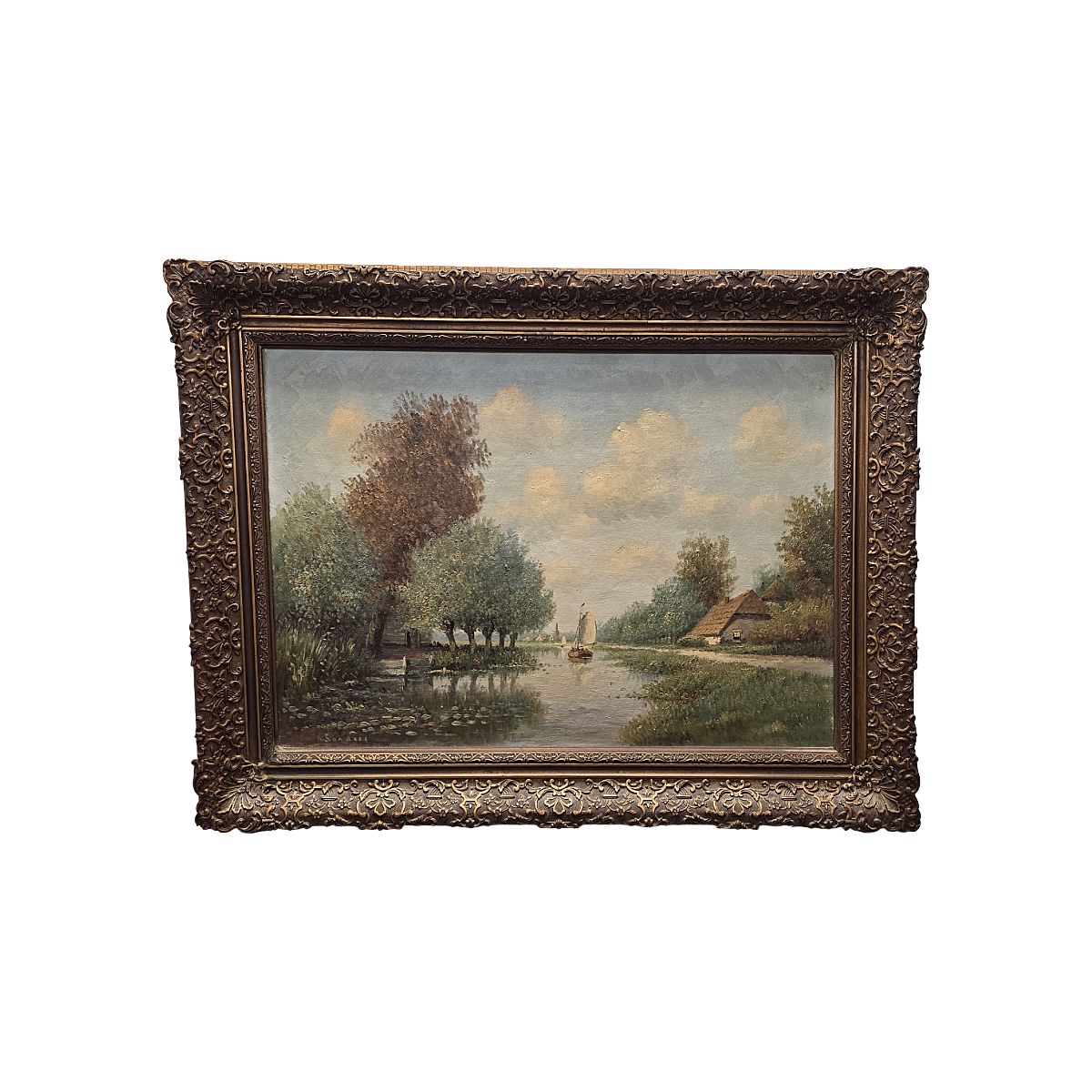 Tableau de paysage hollandais classique H. Sanders, années 1950-1970