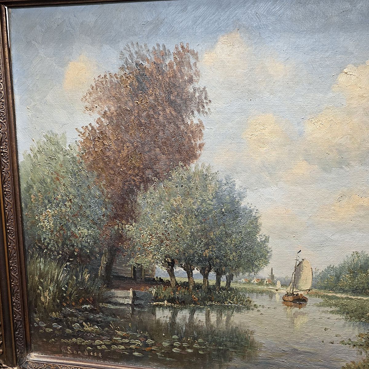 Tableau de paysage hollandais classique H. Sanders, années 1950-1970 photo furniture