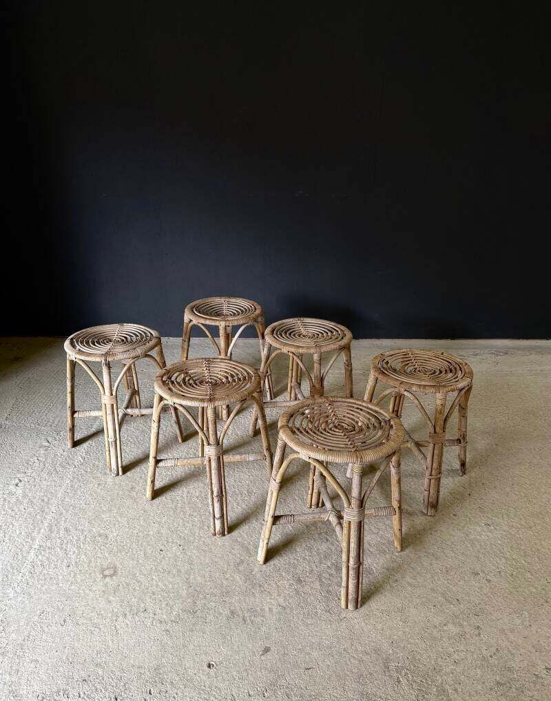Boho Design Bamboo Stool Set, Italy 1960's photo Furniture