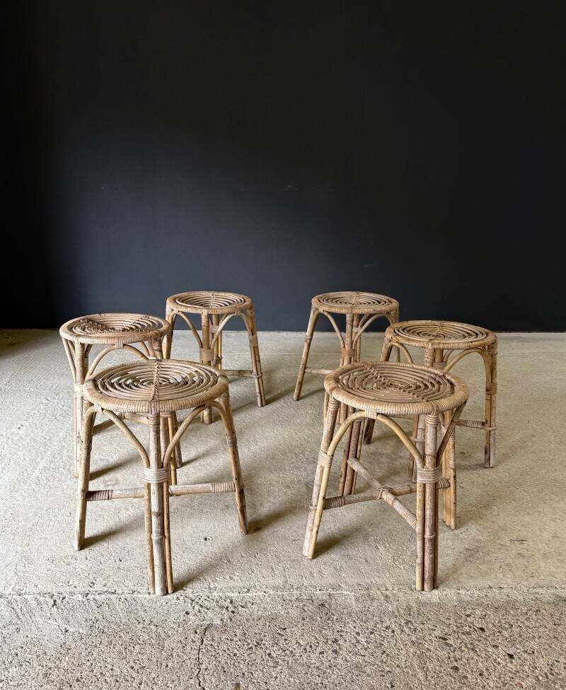 Boho Design Bamboo Stool Set, Italy 1960's photo vinterior