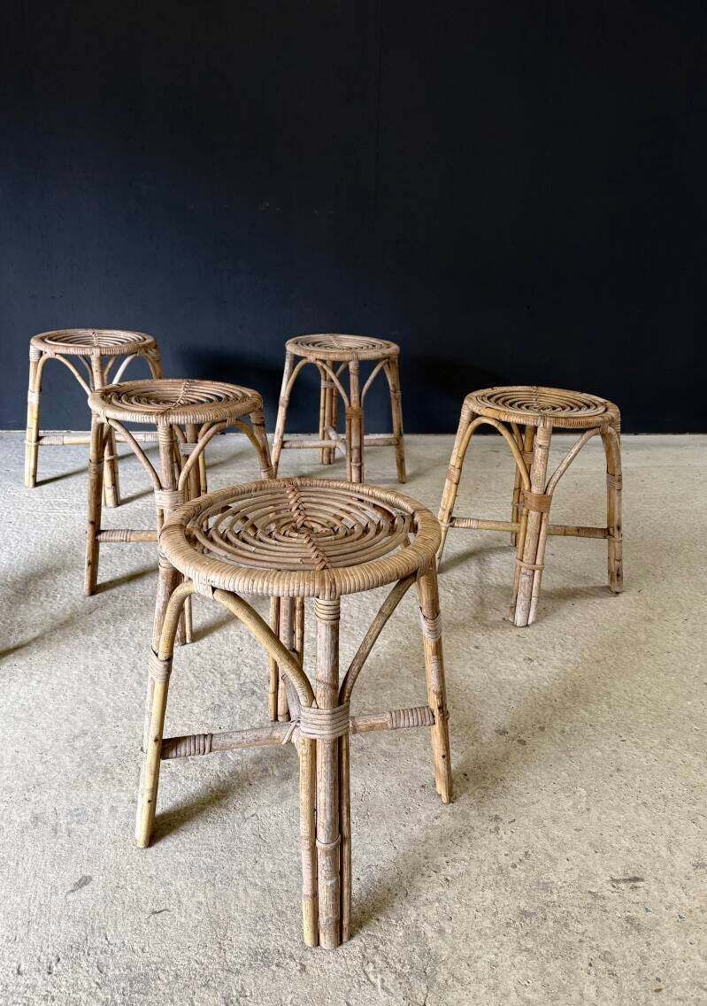 photo furniture Boho Design Bamboo Krukkenset, Italië, ca. jaren 1960