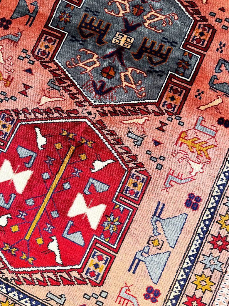 Powder Pink New Turkmenistan Silk Carpet photo Textiles