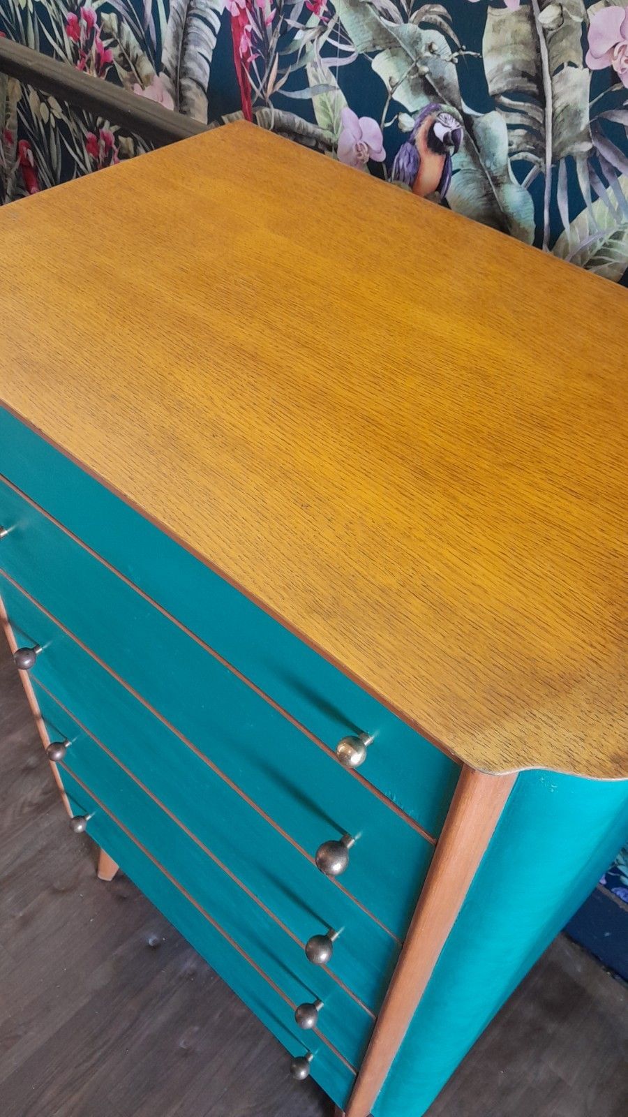 Mid Century Modern Painted Tall Chest Of 5 Drawers With Original Handles photo 395.0
