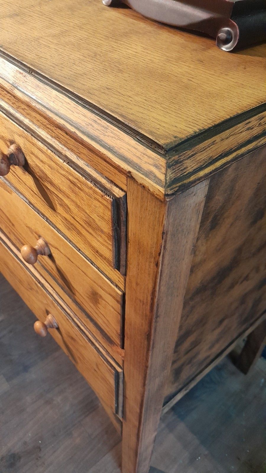 Vintage Solid Light Oak Chest Of 3 Dovetail Jointed Drawers photo Furniture