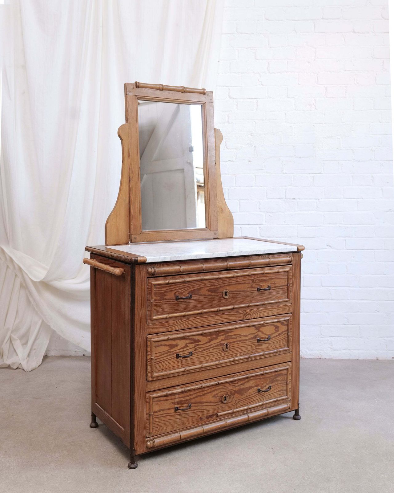 French Faux Bamboo Dresser With Marble Top photo furniture