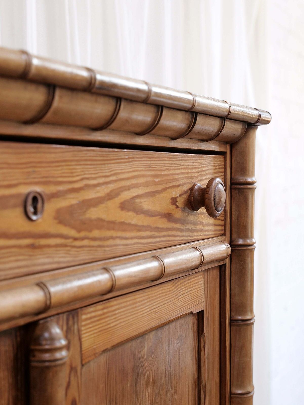 French Faux Bamboo Dresser With Marble Top photo vintage