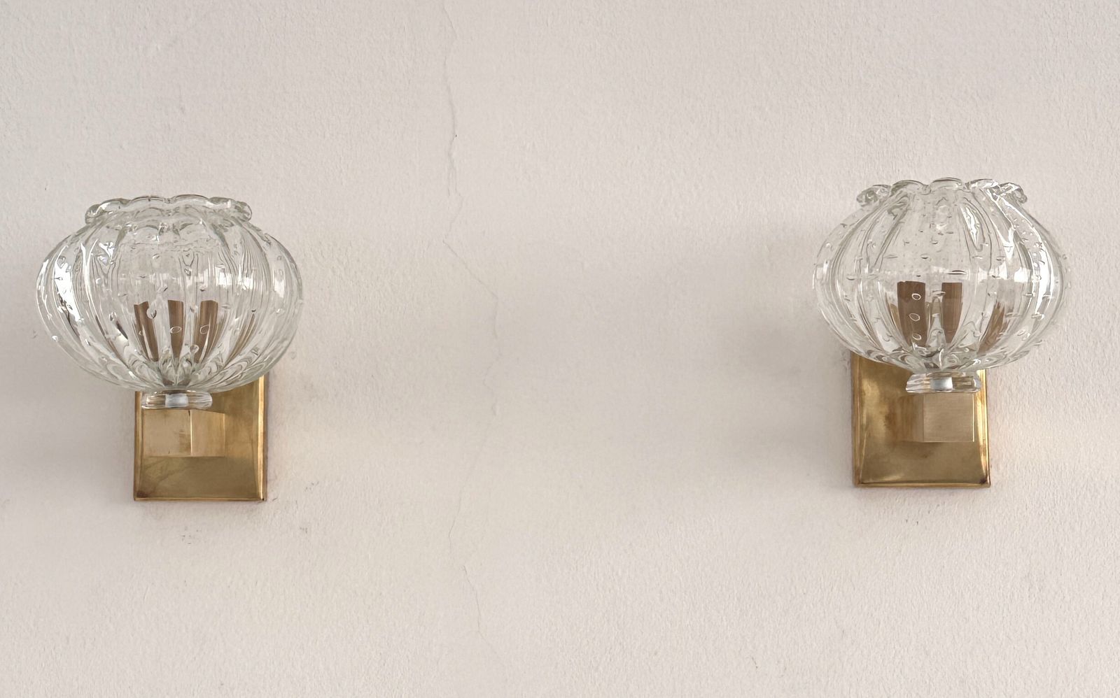 Italian Murano Glass And Brass Wall Sconces In The Art Deco Style, 1990s photo Lighting