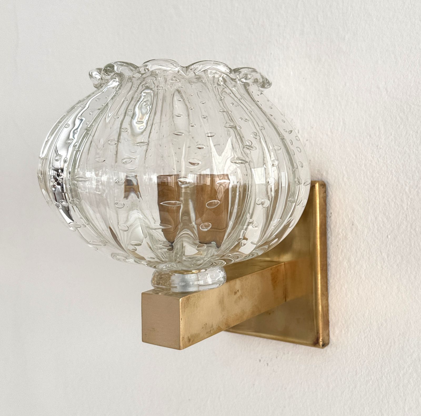 photo furniture Italian Murano Glass And Brass Wall Sconces In The Art Deco Style, 1990s