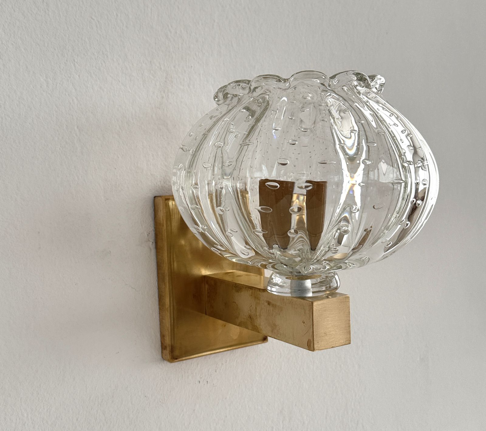 1480.0 Italian Murano Glass And Brass Wall Sconces In The Art Deco Style, 1990s photo