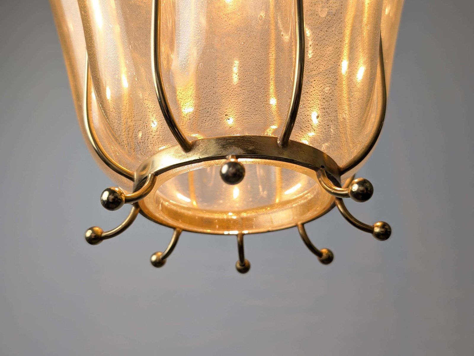 Barovier & Toso Murano Glass Blown Lantern With 24k Gold And Brass, 1960s photo for sale