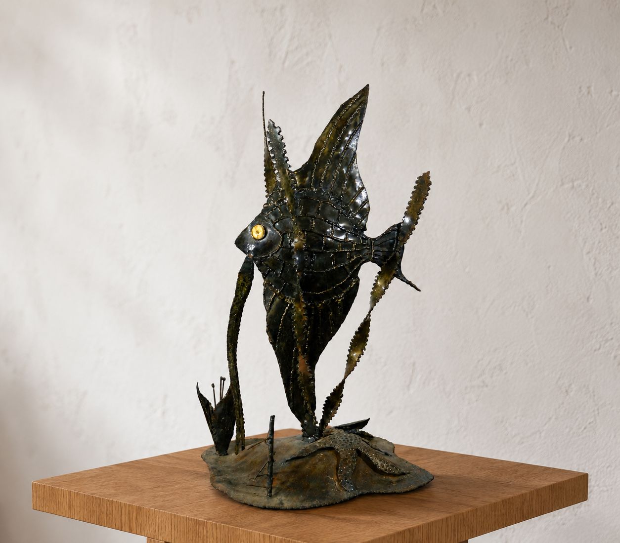 Large Brutalist Sculpture Of An Angelfish Made Of Welded Metal, Circa 1970