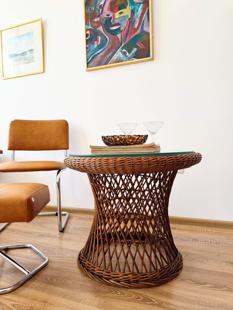 Rieten salontafel / jaren 1960 photo Meubels