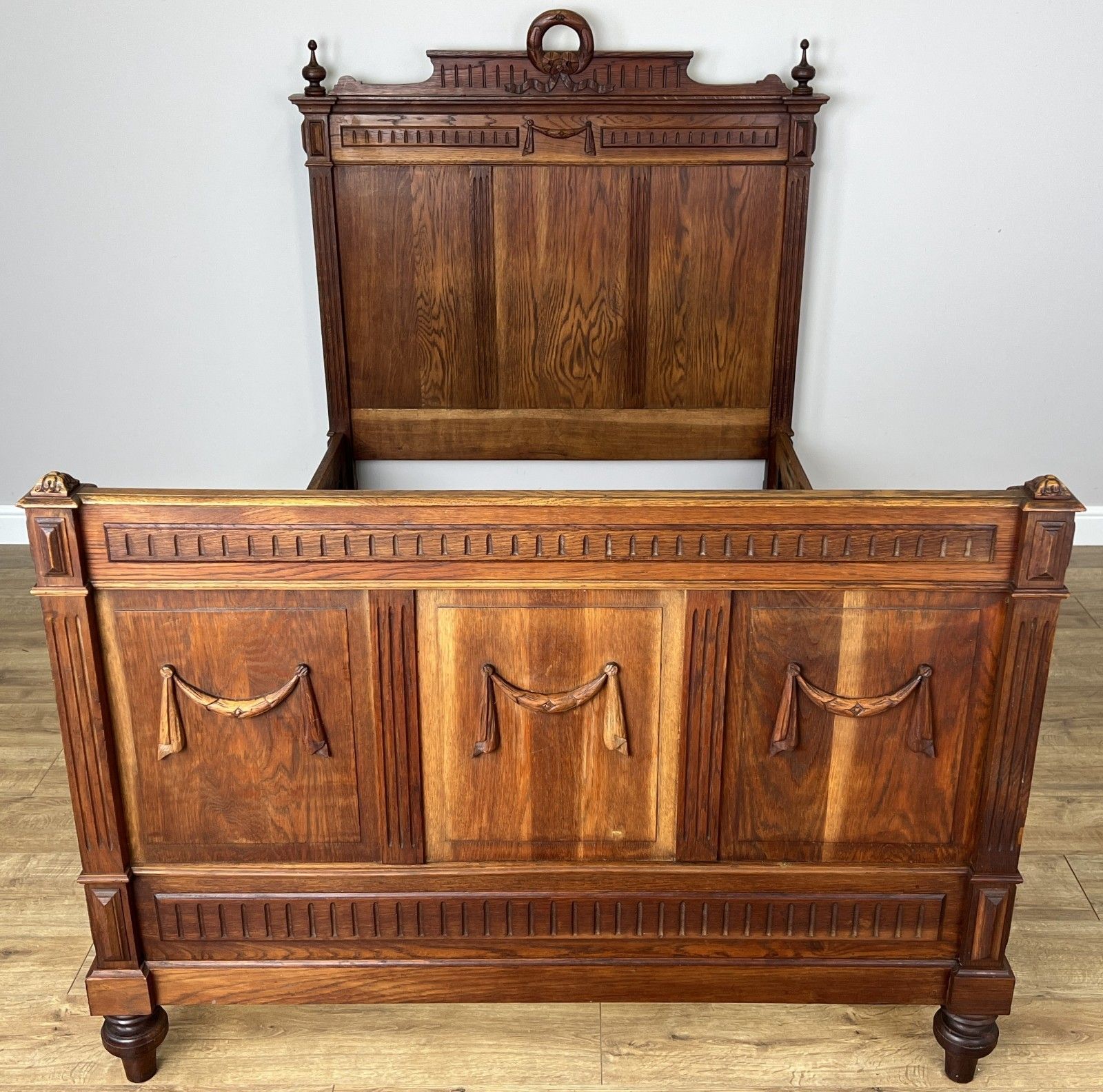Bed Antique French Style Oak Double Bed Frame Carved Headboard Lot 6094 photo furniture