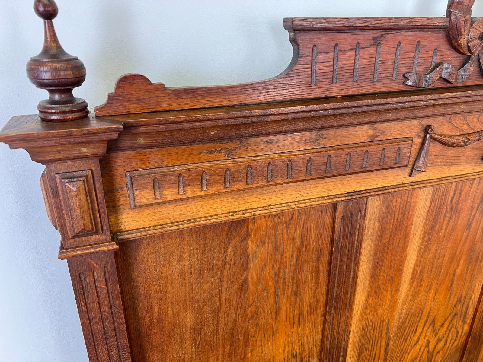 photo buy Bed Antique French Style Oak Double Bed Frame Carved Headboard Lot 6094