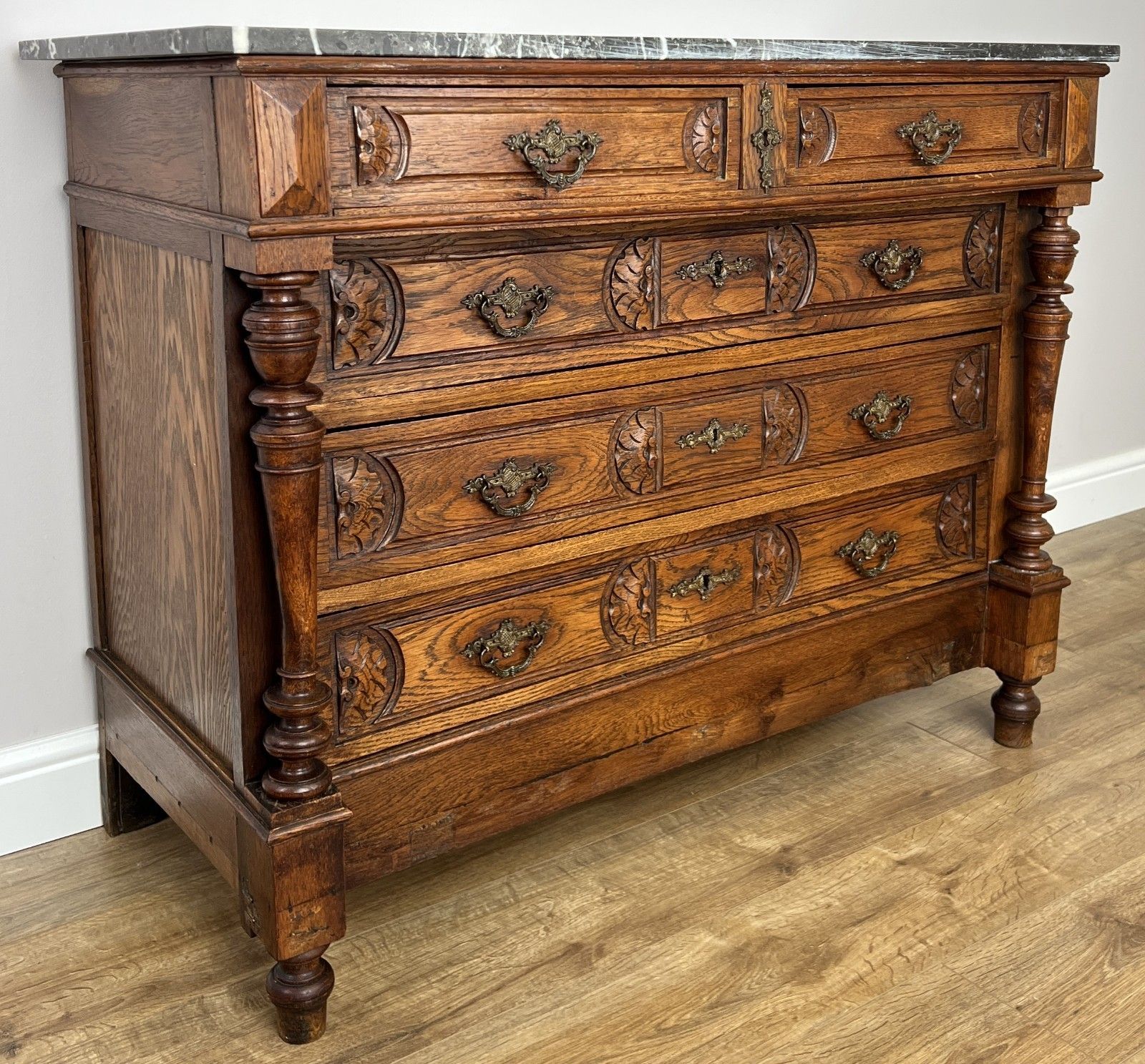Chest Of Drawers Antique French Style Marble Top Walnut Cabinet Lot 6077 photo furniture