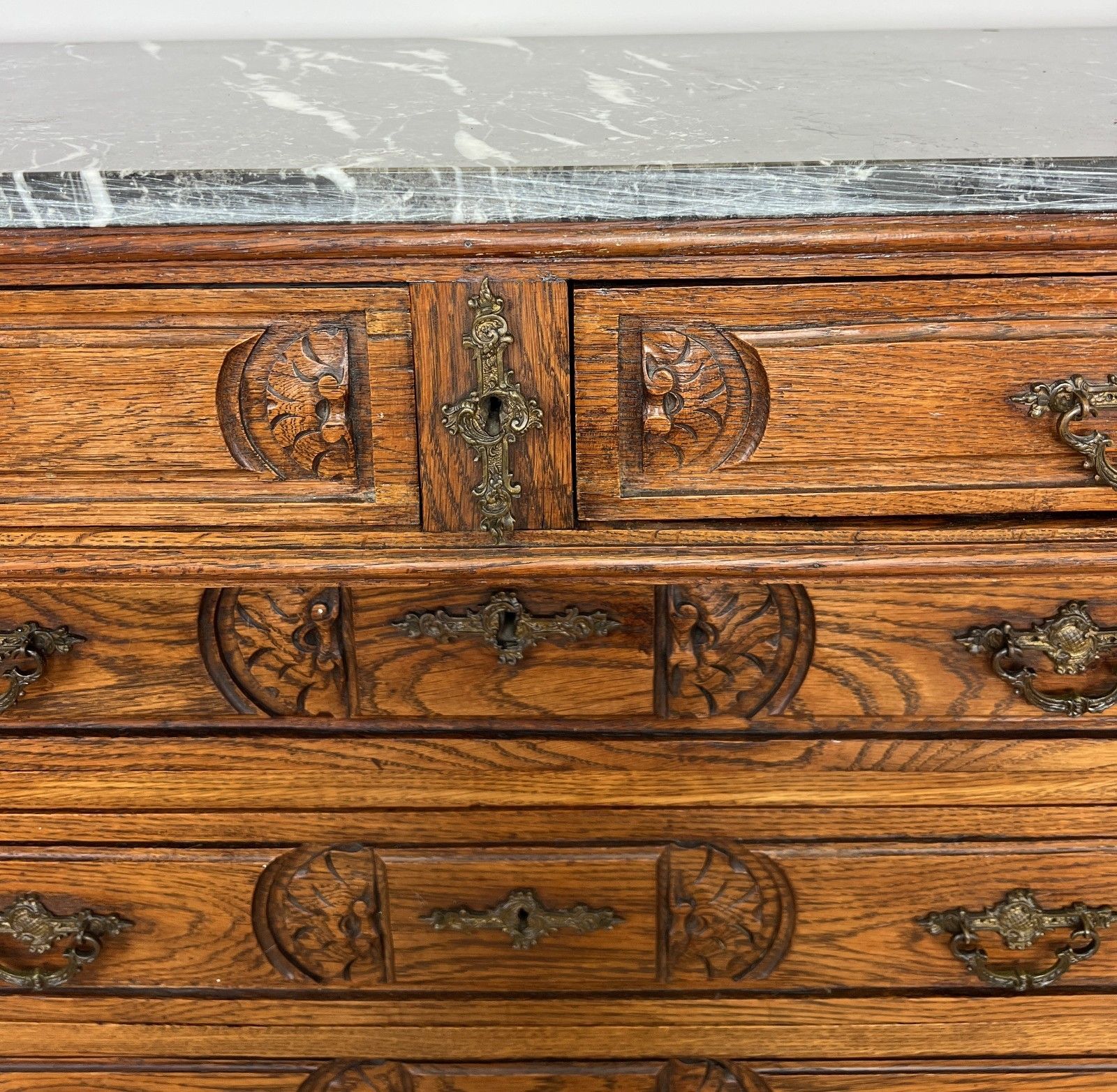 Furniture Chest Of Drawers Antique French Style Marble Top Walnut Cabinet Lot 6077 photo