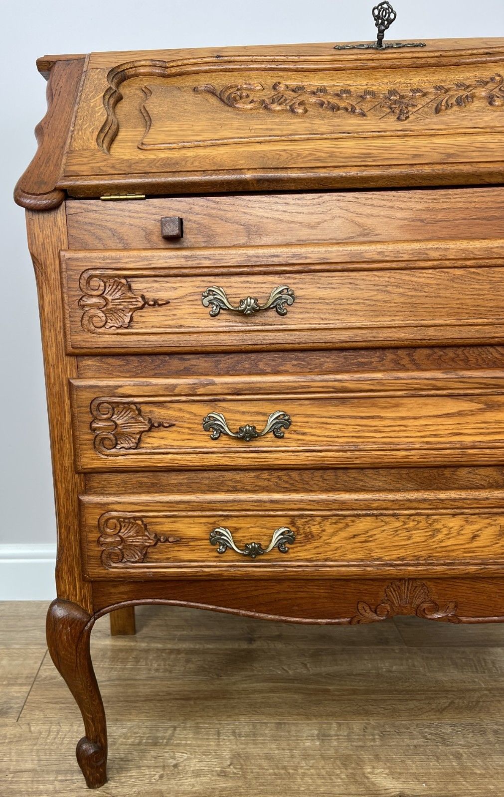 Secretaire Writing Desk Vintage French Style Oak Rare Bureaux Cabinet Lot 6091 photo vinterior