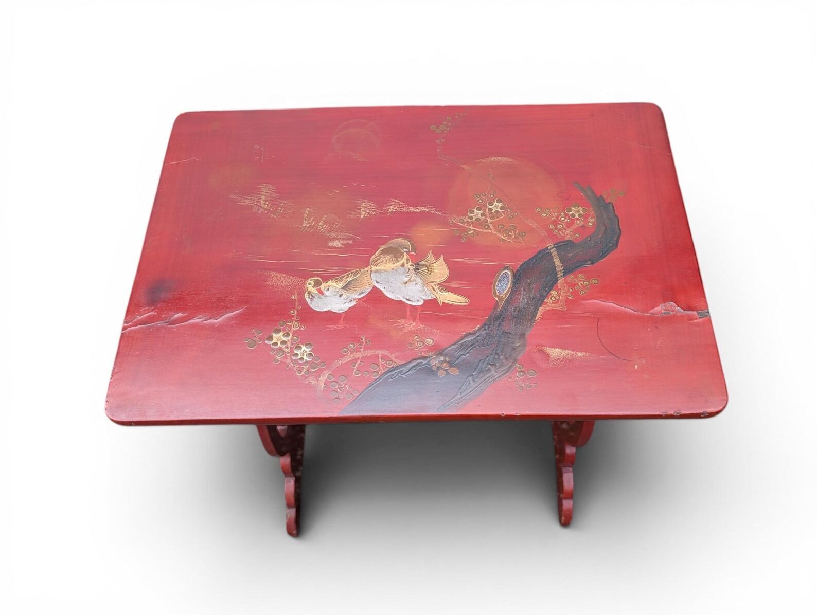 photo for sale Japanese Lacquer Nesting Tables Red Chinoiserie Side Tables Mid Century